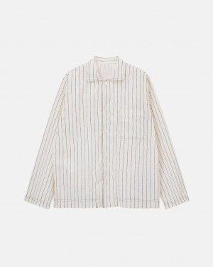 Beige Men's Stussy Tekla Poplin Pyjama Shirts Philippines | JXQ-8095