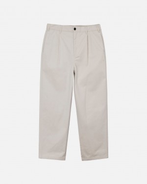 Beige Women's Stussy Twill Volume Pleated Trouser Pants Philippines | NQQ-5585