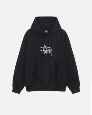 Black Men's Stussy Basic Applique Hoodie Philippines | CPN-6327