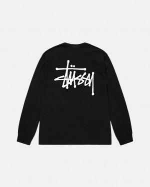 Black Men's Stussy Basic Stüssy Pigment Dyed Ls Tees Philippines | YPR-1951