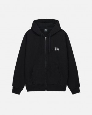 Black Men's Stussy Basic Stussy Zip Hoodie Philippines | VNA-3889