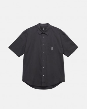 Black Men's Stussy Boxy Striped Shirts Philippines | GPT-5530