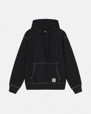 Black Men's Stussy Contrast Stitch Label Hoodie Philippines | AGR-9618