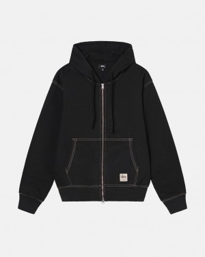 Black Men's Stussy Double Face Label Zip Hoodie Philippines | CSH-8403