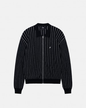 Black Men's Stussy Light Weight Ls Zip Polo Tops Philippines | WKW-3399