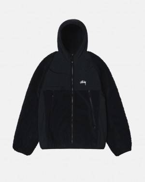 Black Men's Stussy Sherpa Paneled Hooded Jackets Philippines | QLL-6438