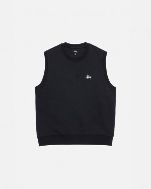 Black Men's Stussy Stock Fleece Vest Sweatshirts Philippines | LEY-6222