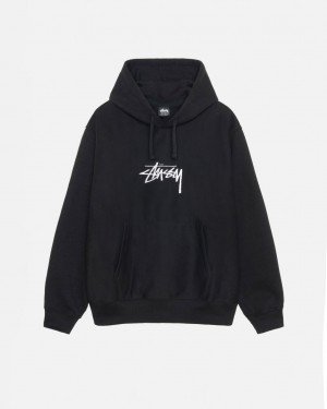 Black Men's Stussy Stock Logo Applique Hoodie Philippines | TNM-9237