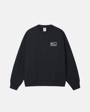 Black Men's Stussy Stone Wash Fleece Crew Sweatshirts Philippines | NWP-7879