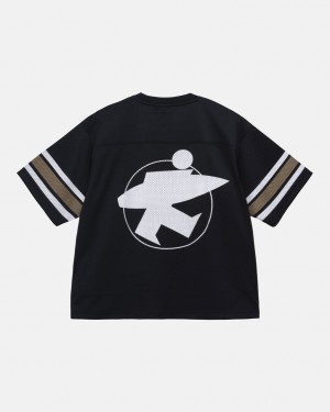 Black Men's Stussy Surfman Mesh Football Jersey Tops Philippines | SPM-9205