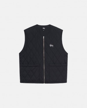 Black Women's Stussy Diamond Quilted Vest Philippines | VYU-5514