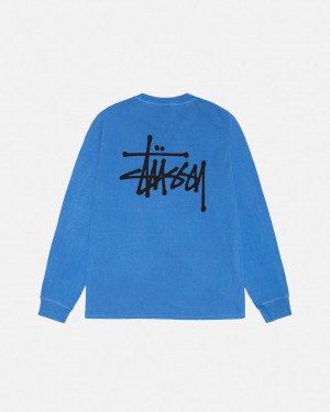 Blue Men's Stussy Basic Stussy LS Tee Pigment Dyed Tees Philippines | HLI-9054