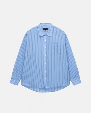 Blue Men's Stussy Light Weight Classic Shirts Philippines | SDQ-6633