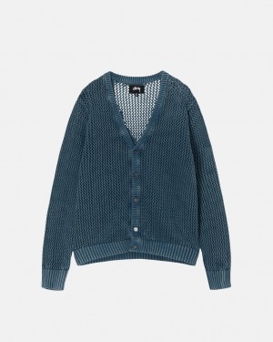 Blue Men's Stussy Loose Gauge Cardigan Sweaters Philippines | COJ-0427