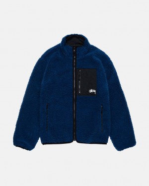 Blue Men's Stussy Sherpa Reversible Jackets Philippines | HGE-4020