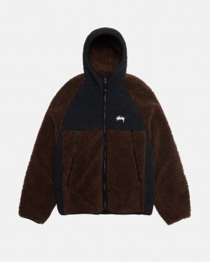 Brown Men's Stussy Sherpa Paneled Hooded Jackets Philippines | RIN-3890