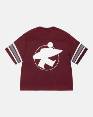 Burgundy Men's Stussy Surfman Mesh Football Jersey Tops Philippines | OOX-7317