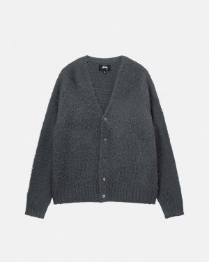 Charcoal Men's Stussy Brushed Cardigan Sweaters Philippines | DOS-3470