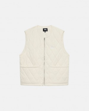 Cream Men's Stussy Diamond Quilted Vest Philippines | XGA-5228