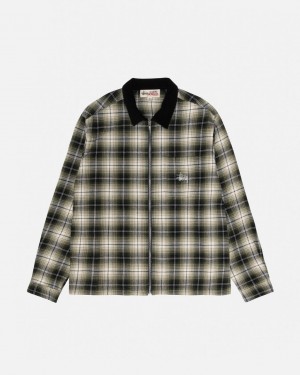 Dark Grey Men's Stussy Frank Plaid Zip Shirts Philippines | CFP-7244