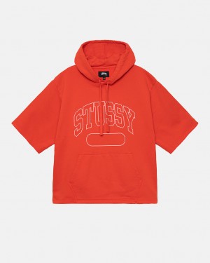 Deep Orange Men's Stussy Ss Boxy Cropped Hoodie Philippines | DLL-6861