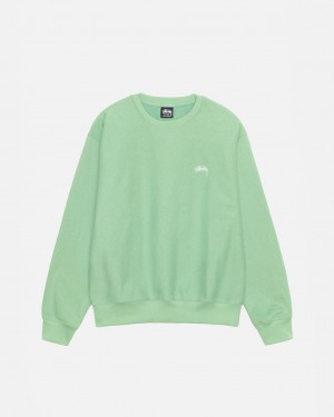 Green Men's Stussy Stock Logo Crew Sweatshirts Philippines | HFD-1022