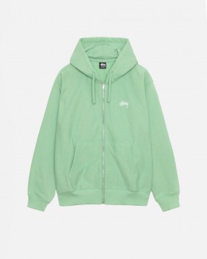 Green Men's Stussy Stock Logo Zip Hood Sweatshirts Philippines | NAF-4251