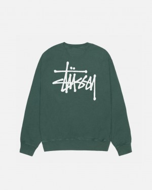 Green Women's Stussy Basic Stussy Crew Pigment Dyed Sweatshirts Philippines | DCH-3406