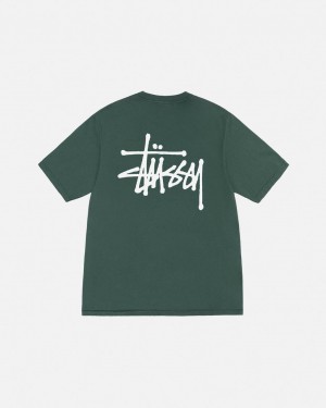 Green Women's Stussy Basic Stussy Tee Pigment Dyed Tees Philippines | DXU-7802