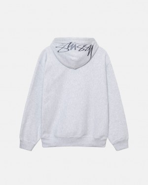 Grey Men's Stussy Back Hood Applique Hoodie Philippines | XDF-2438