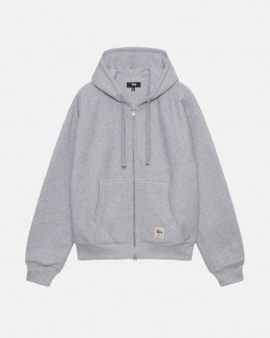 Grey Men's Stussy Double Face Label Zip Hoodie Philippines | FZT-7527