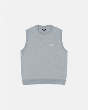 Grey Men's Stussy Stock Fleece Vest Sweatshirts Philippines | TQV-6467