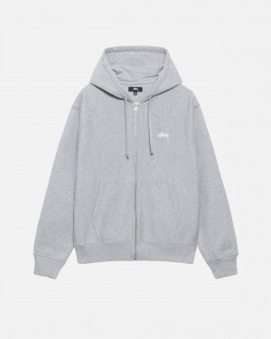 Grey Men's Stussy Stock Logo Zip Hoodie Philippines | UIR-0015