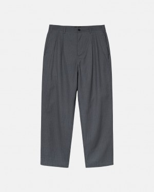 Grey Women's Stussy Stripe Volume Pleated Trouser Pants Philippines | JPE-7194