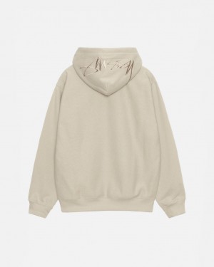 Khaki Men's Stussy Back Hood Applique Hood Sweatshirts Philippines | OZK-9595