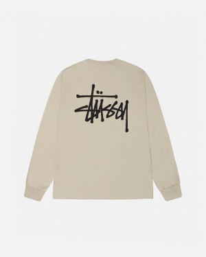 Khaki Men's Stussy Basic Stussy Ls Tees Philippines | HNW-4807