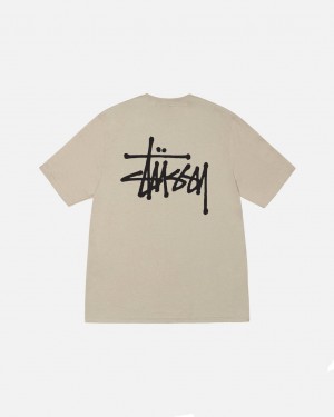 Khaki Men's Stussy Basic Stussy Tees Philippines | LGQ-5464