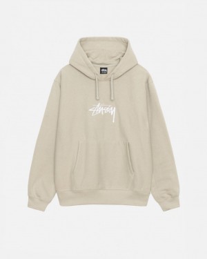 Khaki Men's Stussy Stock Logo Applique Hood Sweatshirts Philippines | KIE-8389