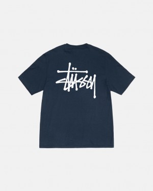 Navy Men's Stussy Basic Stussy Tees Philippines | XDY-1578