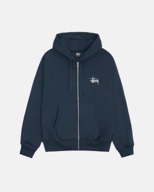 Navy Men's Stussy Basic Stussy Zip Hoodie Philippines | ZHT-0226