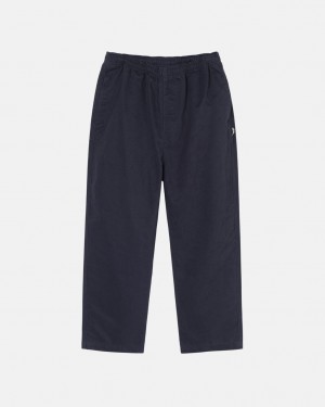 Navy Men's Stussy Beach Pant Brushed Cotton Pants Philippines | AHJ-5267