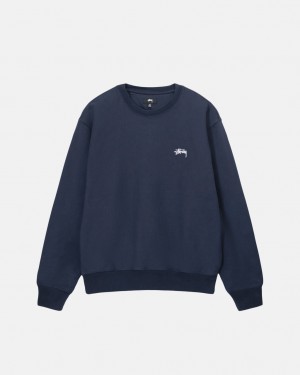 Navy Women's Stussy Overdyed Stock Logo Crew Sweatshirts Philippines | ZPJ-1967