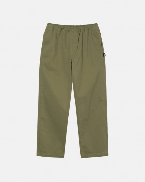 Olive Men's Stussy Beach Pant Brushed Cotton Pants Philippines | SOM-0316