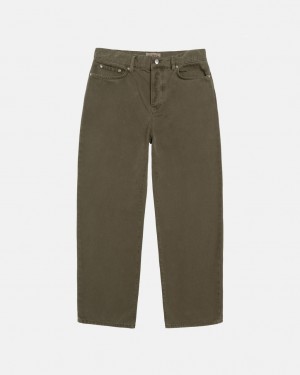 Olive Men's Stussy Big Ol' Jean Washed Canvas Pants Philippines | FOW-3226