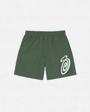 Olive Men's Stussy Curly S Water Short Swimwear Philippines | HVN-2972