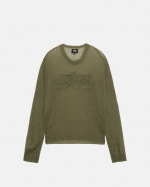 Olive Men's Stussy Loose Knit Sweaters Philippines | FFI-7891