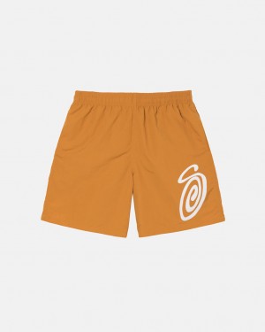 Orange Men's Stussy Curly S Water Short Swimwear Philippines | GXF-4864