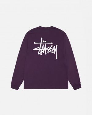 Purple Men's Stussy Basic Stussy LS Tee Pigment Dyed Tees Philippines | BNR-4050