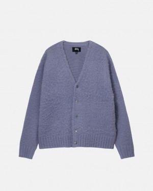 Purple Men's Stussy Brushed Cardigan Sweaters Philippines | JHW-8162