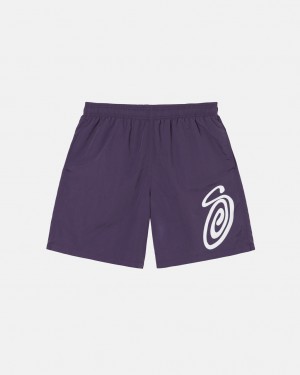 Purple Men's Stussy Curly S Water Short Swimwear Philippines | WRV-3101